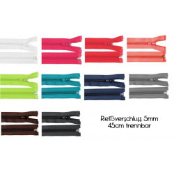 Reißverschluss 5mm - 45cm teilbar